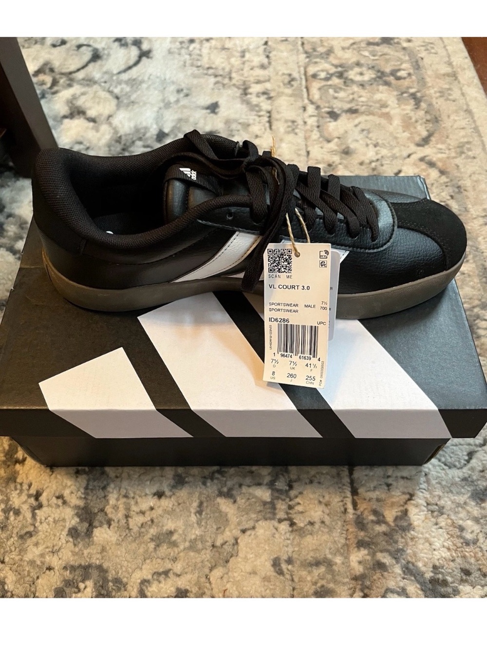 adidas VL Court 3.0 Men's Black with White Stripe Sneakers